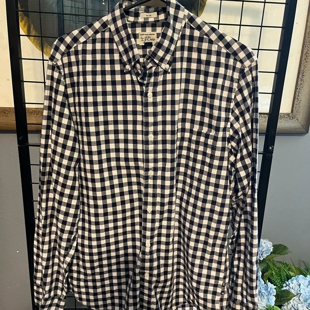 J. Crew Blue and White Checkered Button Down Shirt slim cut
